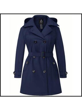Plus Size Waterproof Trench Coat with Hood Lapel Overcoat
